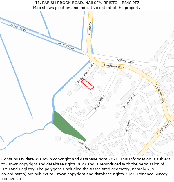 11, PARISH BROOK ROAD, NAILSEA, BRISTOL, BS48 2FZ: Location map and indicative extent of plot