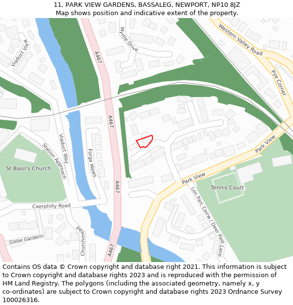 11, PARK VIEW GARDENS, BASSALEG, NEWPORT, NP10 8JZ: Location map and indicative extent of plot