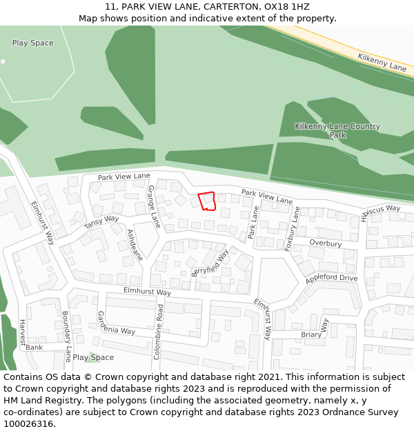 11, PARK VIEW LANE, CARTERTON, OX18 1HZ: Location map and indicative extent of plot