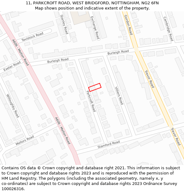 11, PARKCROFT ROAD, WEST BRIDGFORD, NOTTINGHAM, NG2 6FN: Location map and indicative extent of plot