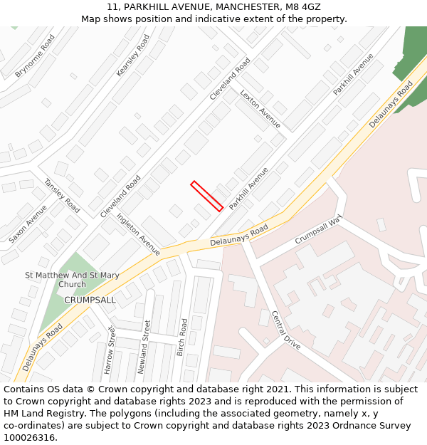 11, PARKHILL AVENUE, MANCHESTER, M8 4GZ: Location map and indicative extent of plot