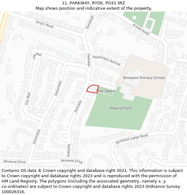 11, PARKWAY, RYDE, PO33 3RZ: Location map and indicative extent of plot