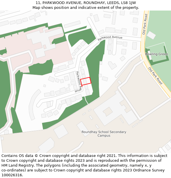 11, PARKWOOD AVENUE, ROUNDHAY, LEEDS, LS8 1JW: Location map and indicative extent of plot