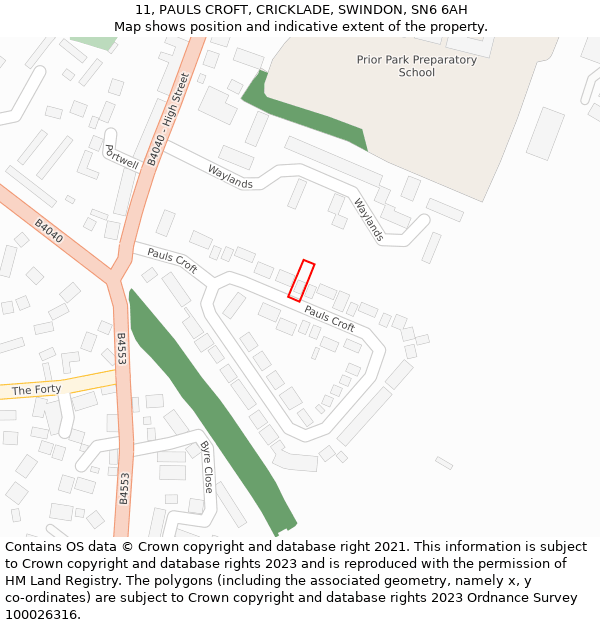 11, PAULS CROFT, CRICKLADE, SWINDON, SN6 6AH: Location map and indicative extent of plot