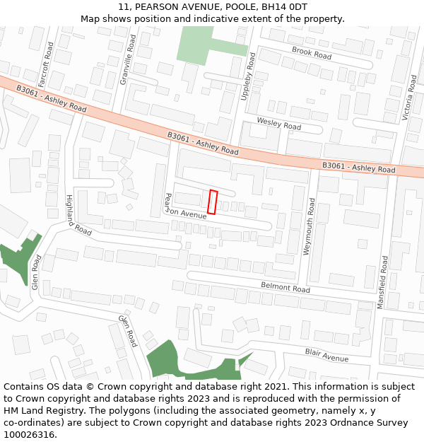 11, PEARSON AVENUE, POOLE, BH14 0DT: Location map and indicative extent of plot