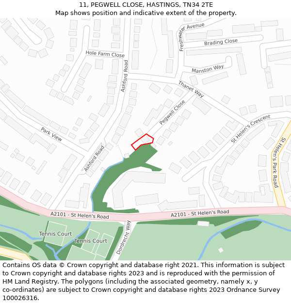 11, PEGWELL CLOSE, HASTINGS, TN34 2TE: Location map and indicative extent of plot