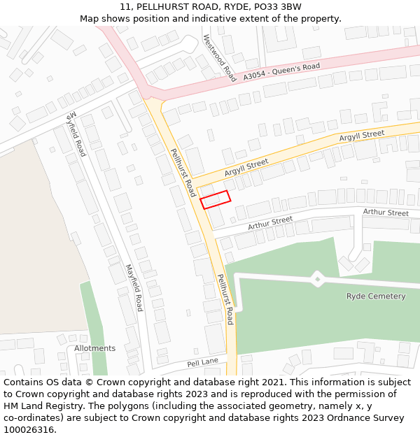 11, PELLHURST ROAD, RYDE, PO33 3BW: Location map and indicative extent of plot
