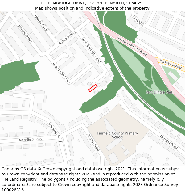 11, PEMBRIDGE DRIVE, COGAN, PENARTH, CF64 2SH: Location map and indicative extent of plot