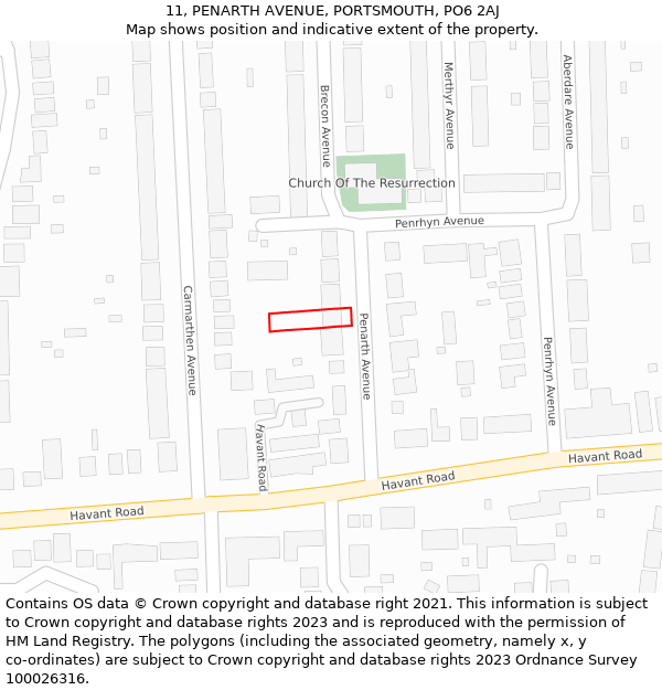 11, PENARTH AVENUE, PORTSMOUTH, PO6 2AJ: Location map and indicative extent of plot