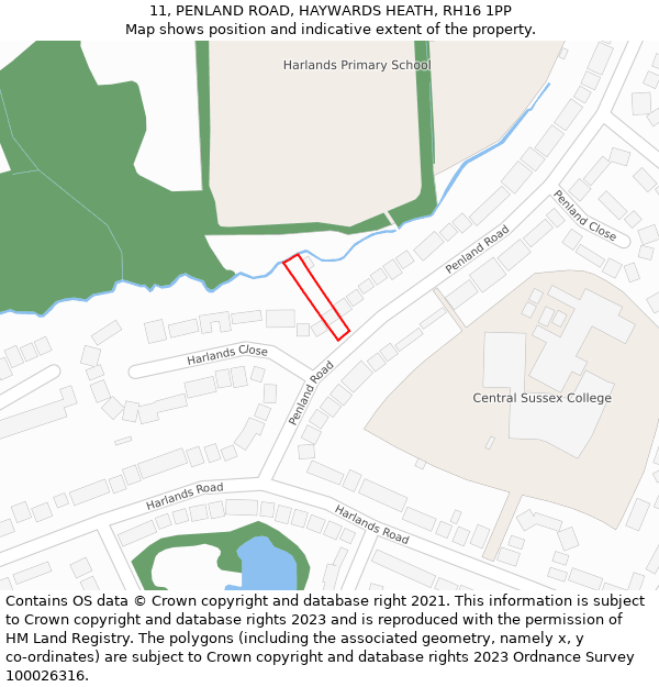 11, PENLAND ROAD, HAYWARDS HEATH, RH16 1PP: Location map and indicative extent of plot