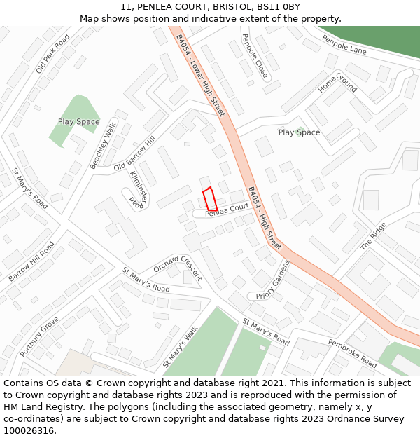 11, PENLEA COURT, BRISTOL, BS11 0BY: Location map and indicative extent of plot