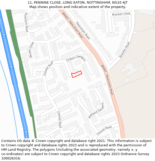 11, PENNINE CLOSE, LONG EATON, NOTTINGHAM, NG10 4JT: Location map and indicative extent of plot