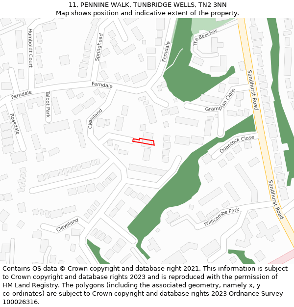 11, PENNINE WALK, TUNBRIDGE WELLS, TN2 3NN: Location map and indicative extent of plot