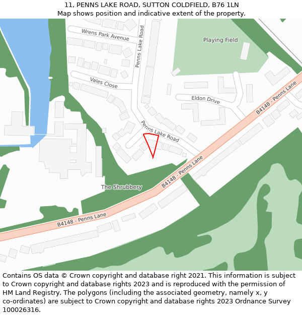 11, PENNS LAKE ROAD, SUTTON COLDFIELD, B76 1LN: Location map and indicative extent of plot