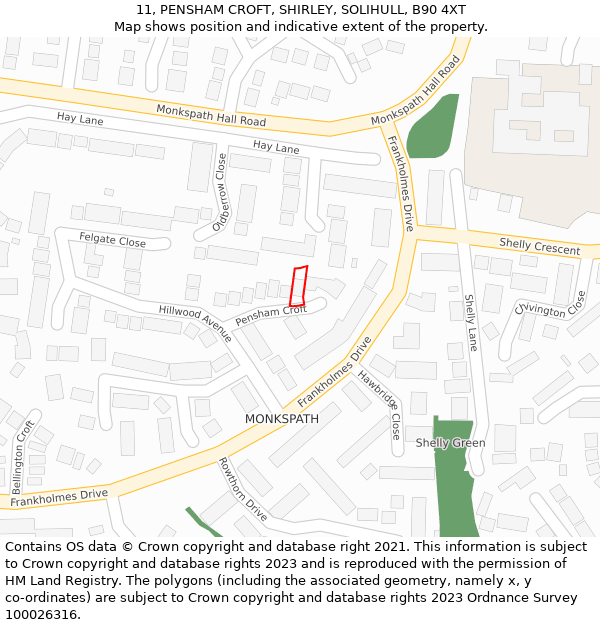 11, PENSHAM CROFT, SHIRLEY, SOLIHULL, B90 4XT: Location map and indicative extent of plot