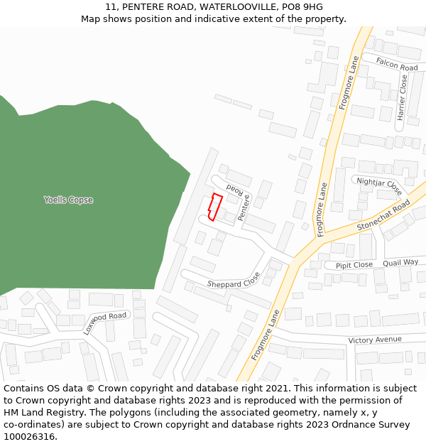 11, PENTERE ROAD, WATERLOOVILLE, PO8 9HG: Location map and indicative extent of plot