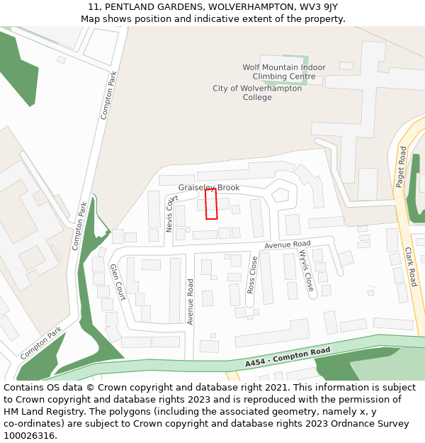 11, PENTLAND GARDENS, WOLVERHAMPTON, WV3 9JY: Location map and indicative extent of plot