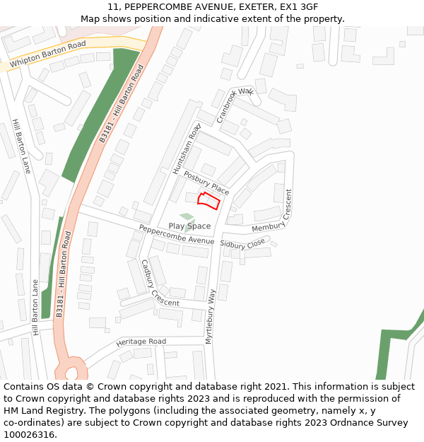 11, PEPPERCOMBE AVENUE, EXETER, EX1 3GF: Location map and indicative extent of plot