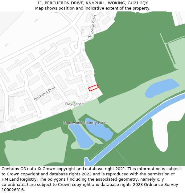 11, PERCHERON DRIVE, KNAPHILL, WOKING, GU21 2QY: Location map and indicative extent of plot
