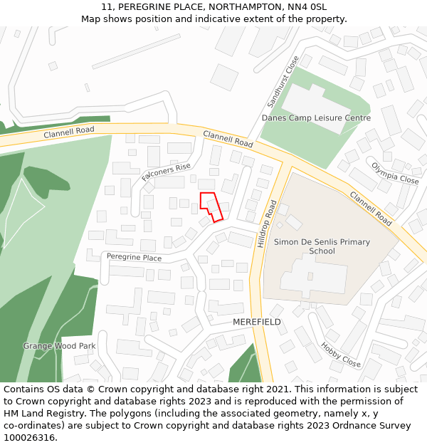 11, PEREGRINE PLACE, NORTHAMPTON, NN4 0SL: Location map and indicative extent of plot