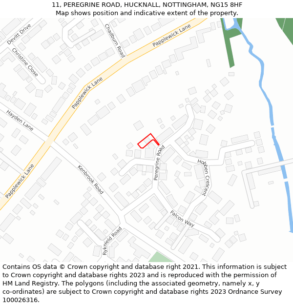 11, PEREGRINE ROAD, HUCKNALL, NOTTINGHAM, NG15 8HF: Location map and indicative extent of plot