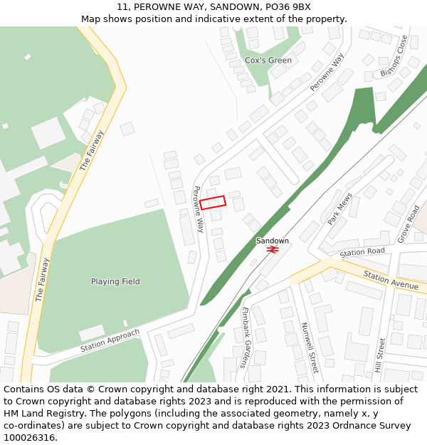 11, PEROWNE WAY, SANDOWN, PO36 9BX: Location map and indicative extent of plot