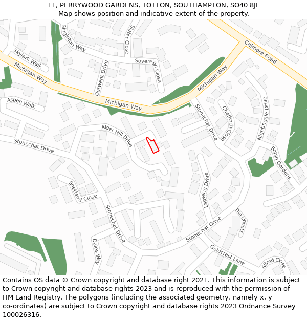 11, PERRYWOOD GARDENS, TOTTON, SOUTHAMPTON, SO40 8JE: Location map and indicative extent of plot