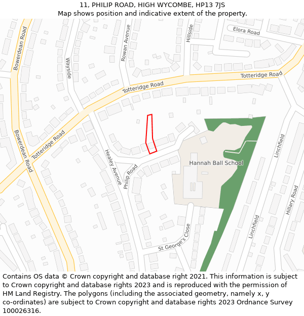 11, PHILIP ROAD, HIGH WYCOMBE, HP13 7JS: Location map and indicative extent of plot