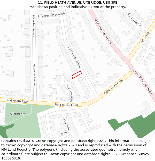 11, PIELD HEATH AVENUE, UXBRIDGE, UB8 3PB: Location map and indicative extent of plot
