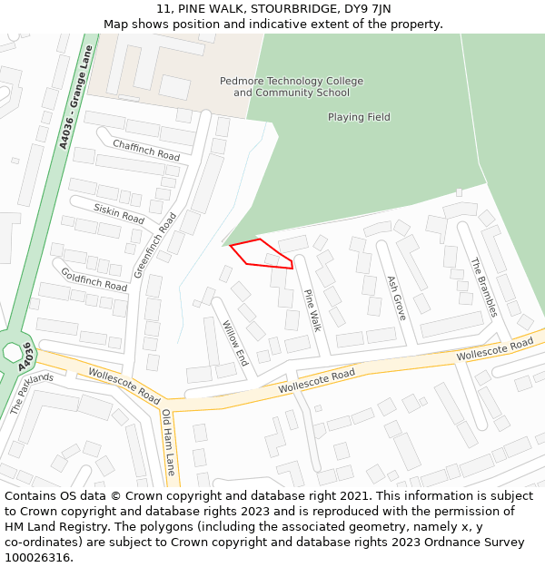 11, PINE WALK, STOURBRIDGE, DY9 7JN: Location map and indicative extent of plot