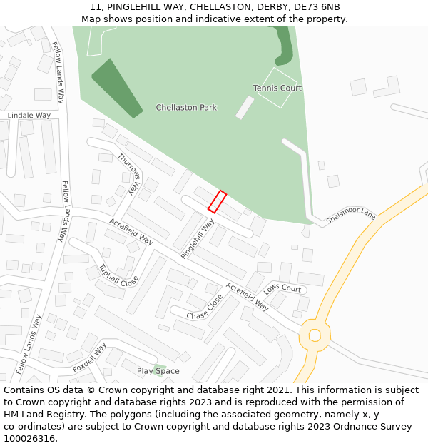 11, PINGLEHILL WAY, CHELLASTON, DERBY, DE73 6NB: Location map and indicative extent of plot