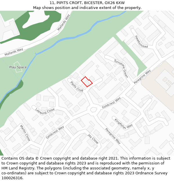 11, PIPITS CROFT, BICESTER, OX26 6XW: Location map and indicative extent of plot