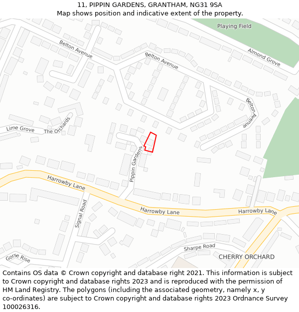 11, PIPPIN GARDENS, GRANTHAM, NG31 9SA: Location map and indicative extent of plot