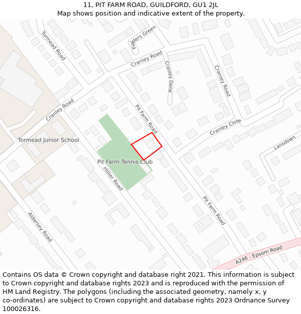 11, PIT FARM ROAD, GUILDFORD, GU1 2JL: Location map and indicative extent of plot