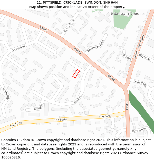 11, PITTSFIELD, CRICKLADE, SWINDON, SN6 6AN: Location map and indicative extent of plot