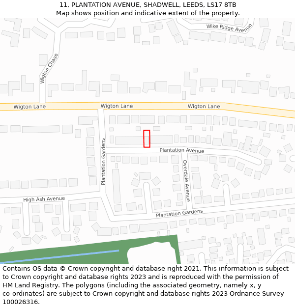 11, PLANTATION AVENUE, SHADWELL, LEEDS, LS17 8TB: Location map and indicative extent of plot
