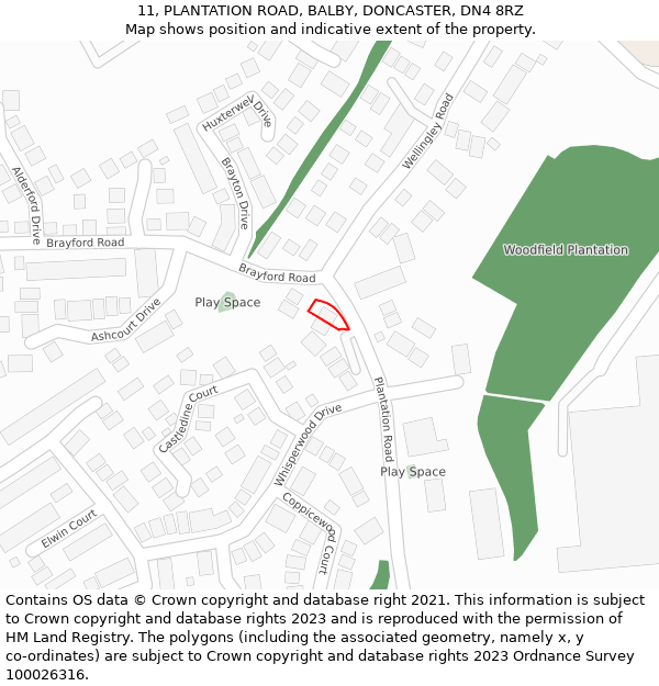 11, PLANTATION ROAD, BALBY, DONCASTER, DN4 8RZ: Location map and indicative extent of plot