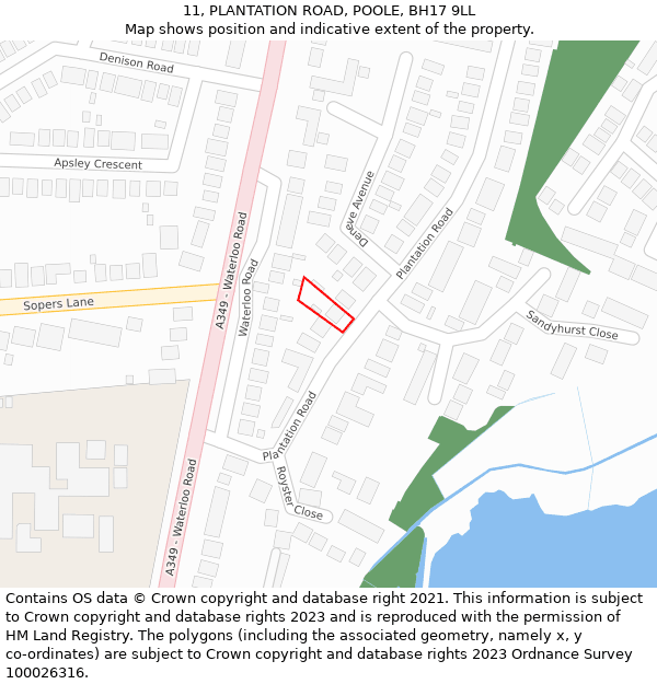 11, PLANTATION ROAD, POOLE, BH17 9LL: Location map and indicative extent of plot