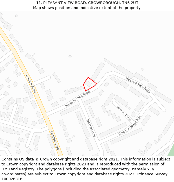 11, PLEASANT VIEW ROAD, CROWBOROUGH, TN6 2UT: Location map and indicative extent of plot