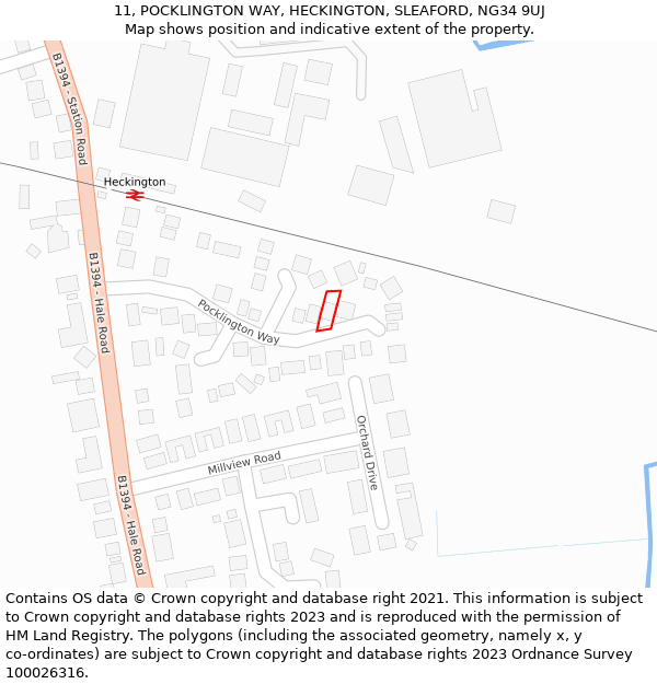 11, POCKLINGTON WAY, HECKINGTON, SLEAFORD, NG34 9UJ: Location map and indicative extent of plot