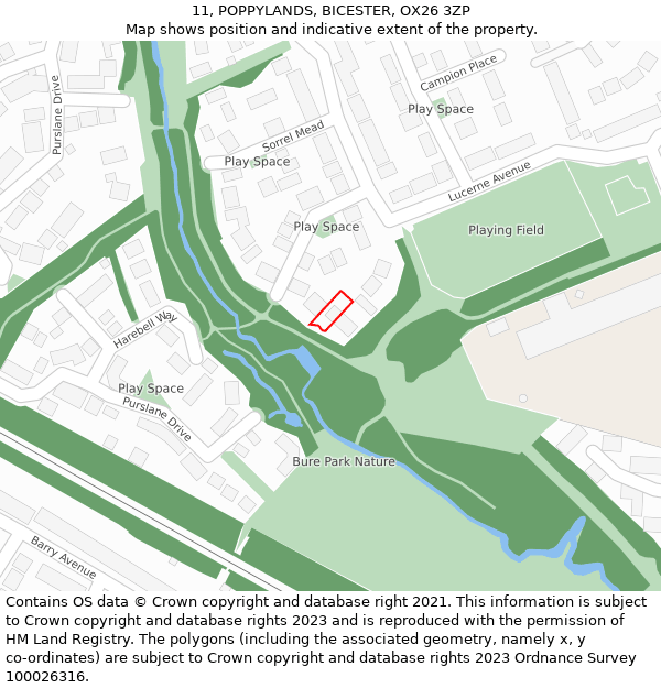 11, POPPYLANDS, BICESTER, OX26 3ZP: Location map and indicative extent of plot