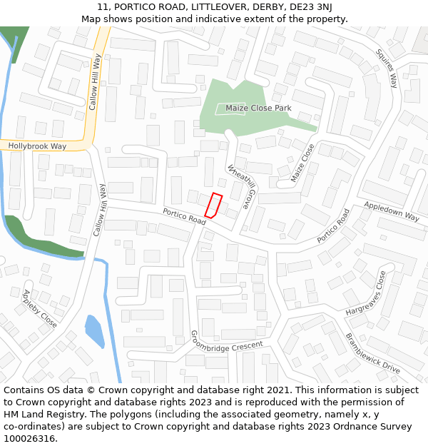 11, PORTICO ROAD, LITTLEOVER, DERBY, DE23 3NJ: Location map and indicative extent of plot
