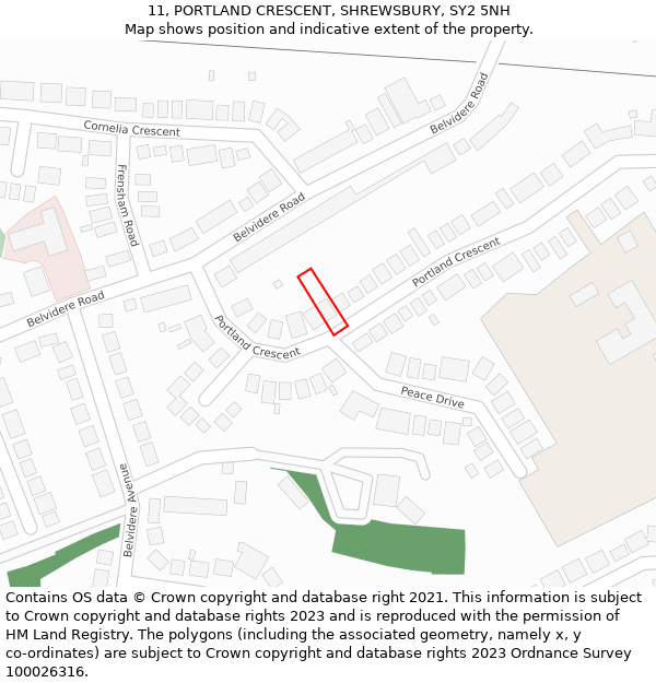 11, PORTLAND CRESCENT, SHREWSBURY, SY2 5NH: Location map and indicative extent of plot