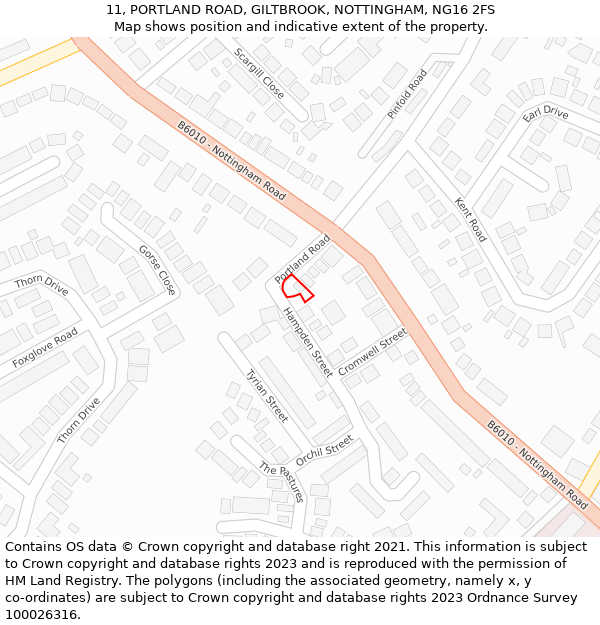 11, PORTLAND ROAD, GILTBROOK, NOTTINGHAM, NG16 2FS: Location map and indicative extent of plot