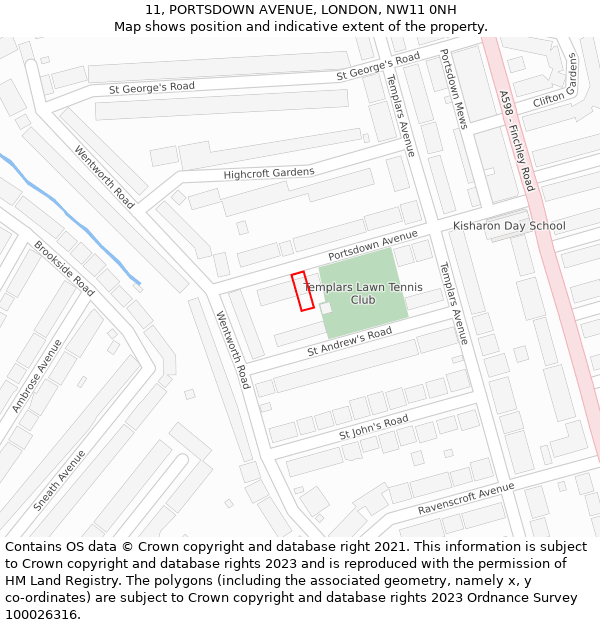 11, PORTSDOWN AVENUE, LONDON, NW11 0NH: Location map and indicative extent of plot