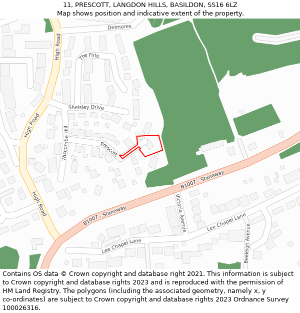 11, PRESCOTT, LANGDON HILLS, BASILDON, SS16 6LZ: Location map and indicative extent of plot