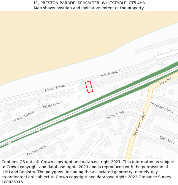 11, PRESTON PARADE, SEASALTER, WHITSTABLE, CT5 4AA: Location map and indicative extent of plot