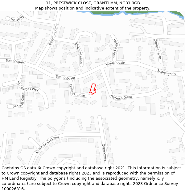 11, PRESTWICK CLOSE, GRANTHAM, NG31 9GB: Location map and indicative extent of plot