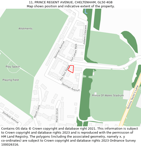 11, PRINCE REGENT AVENUE, CHELTENHAM, GL50 4GB: Location map and indicative extent of plot