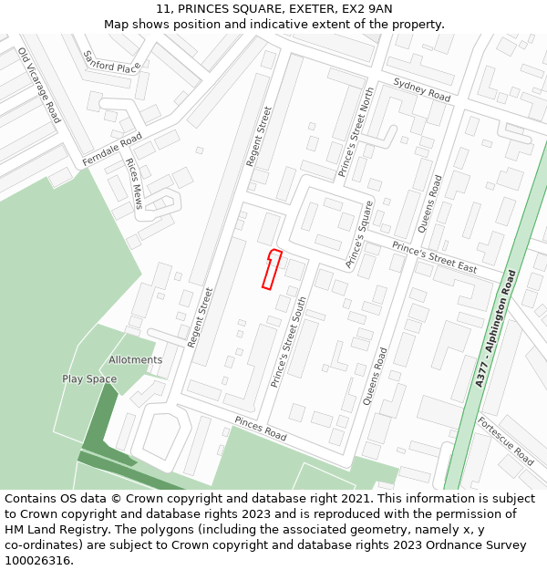 11, PRINCES SQUARE, EXETER, EX2 9AN: Location map and indicative extent of plot